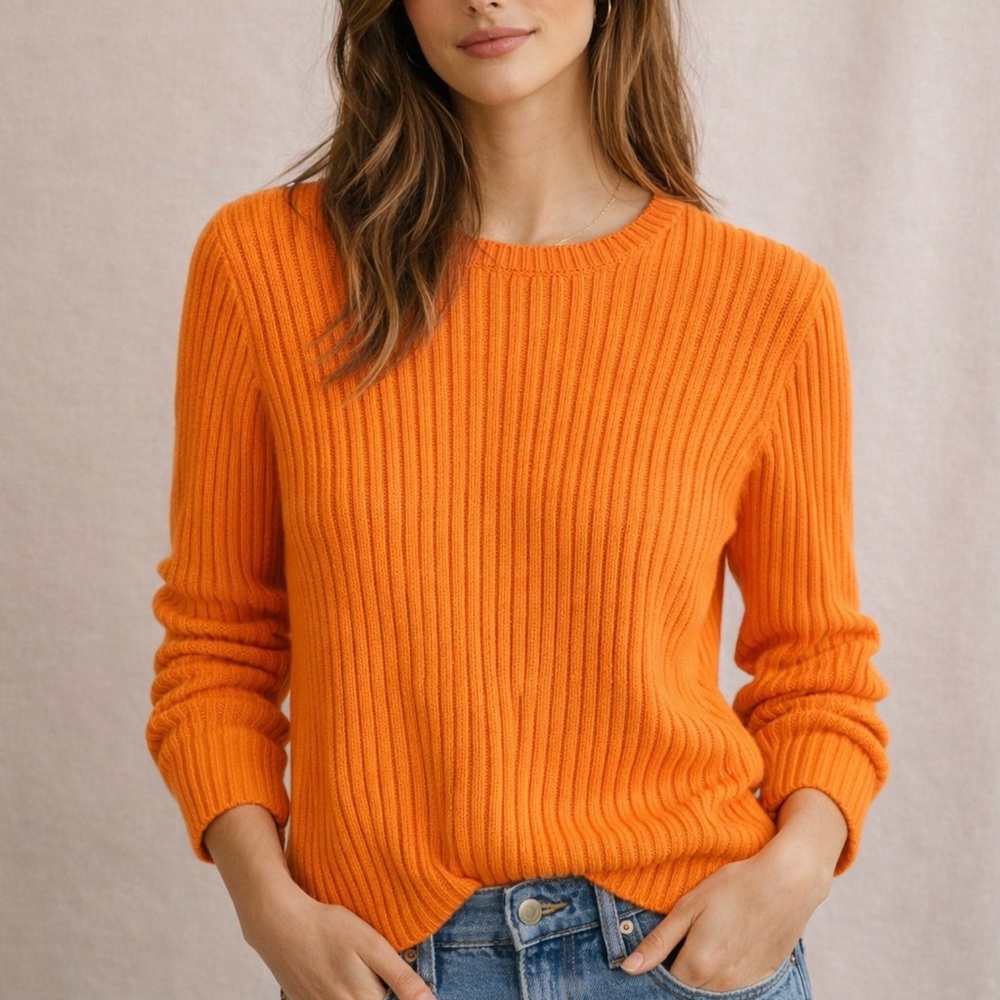 J. Crew Bright Orange Ribbed Crewneck Sweater